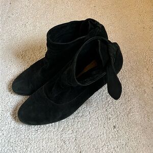 Black Suede Ankle Boots with Bow Detail